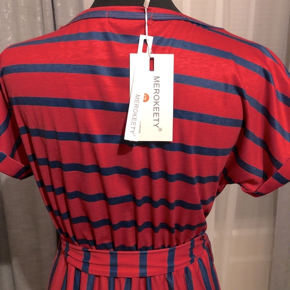 MEROKEETY Women’s Short Sleeve Maxi Dress with Belt - Picture 6 of 10